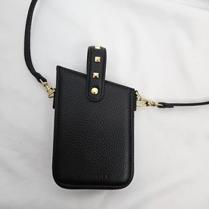 NEW-Bandolier Emma Phone Pouch Holser- one size fits most, black leather, gold